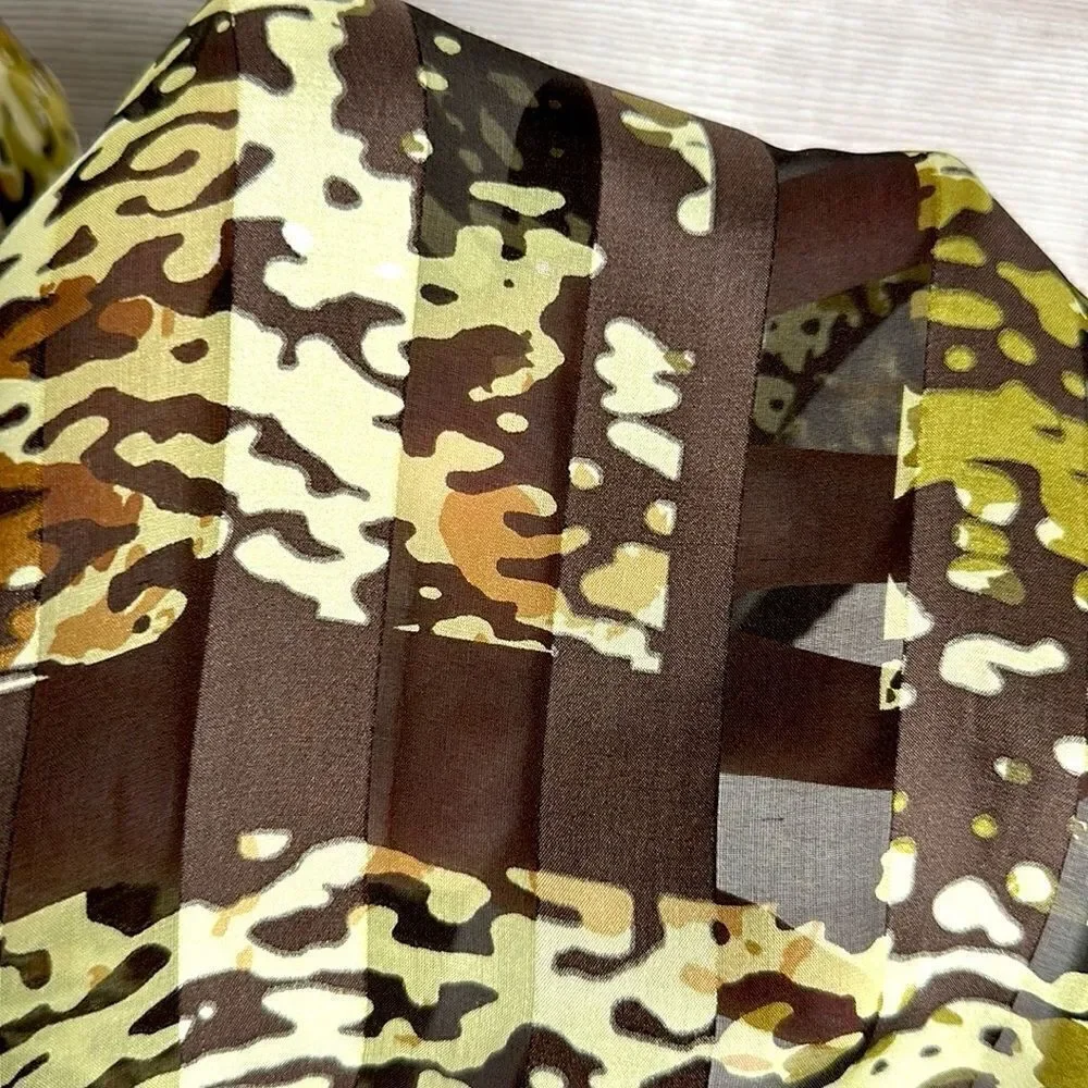 Adrienne Vittadini Silk Scarf Brown Green Ivory Satin Chiffon Square 34×34